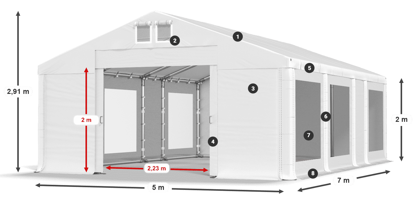 Tető: FR 620 PVC Falak: MS 580 PVC 2 m jelmagyarázat