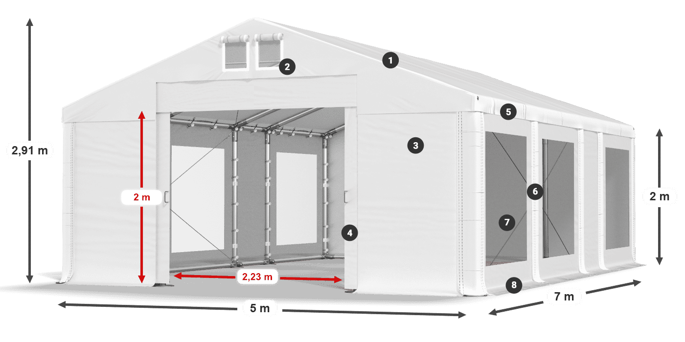 Tető: FR 620 PVC Falak: MS 580 PVC 2 m jelmagyarázat