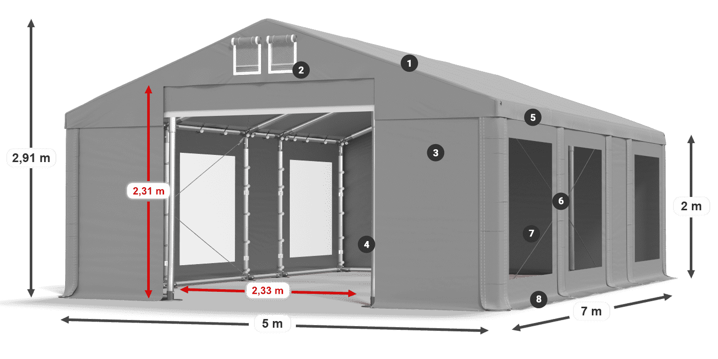 Tető: FR 620 PVC Falak: MS 580 PVC 2 m jelmagyarázat