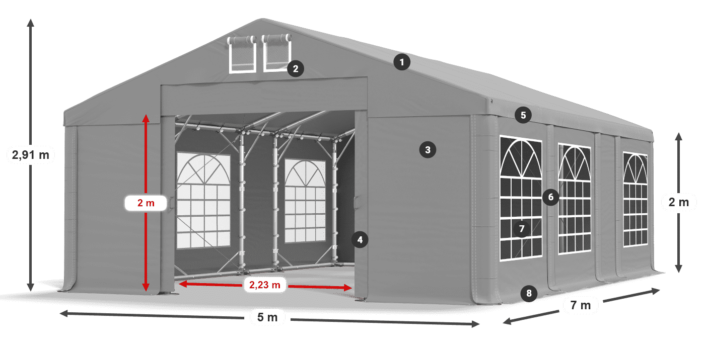 Tető: FR 620 PVC Falak: SD 500 PVC 2 m jelmagyarázat