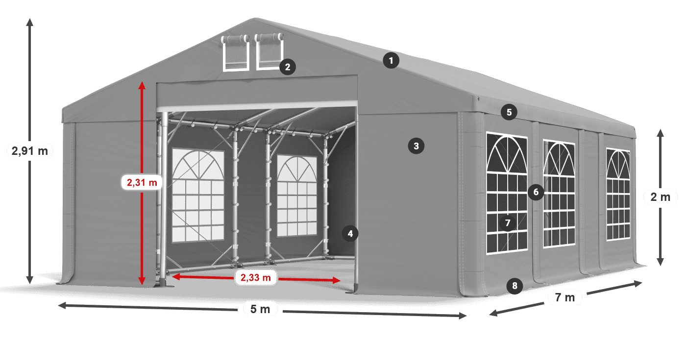 Tető: FR 620 PVC Falak: SD 500 PVC 2 m jelmagyarázat