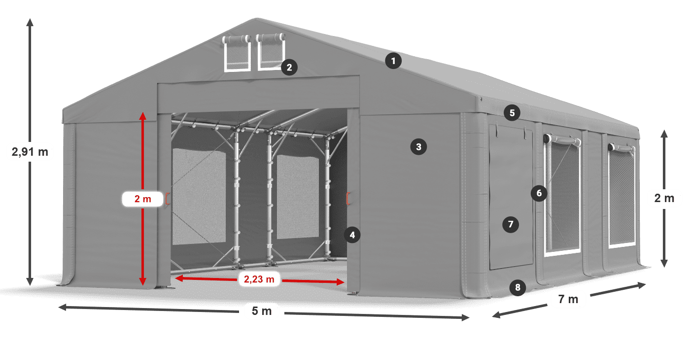 Tető: FR 620 PVC Falak: SD 500 PVC 2 m jelmagyarázat