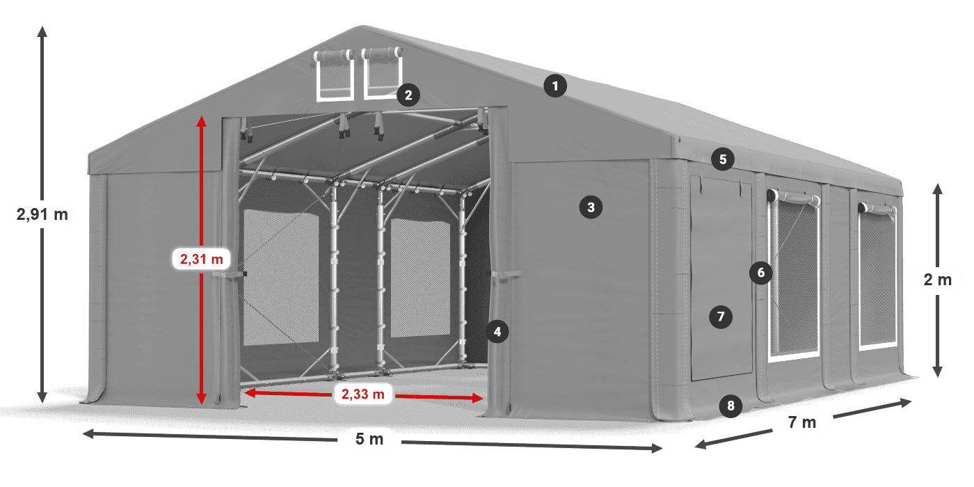 Tető: FR 620 PVC Falak: SD 500 PVC 2 m jelmagyarázat
