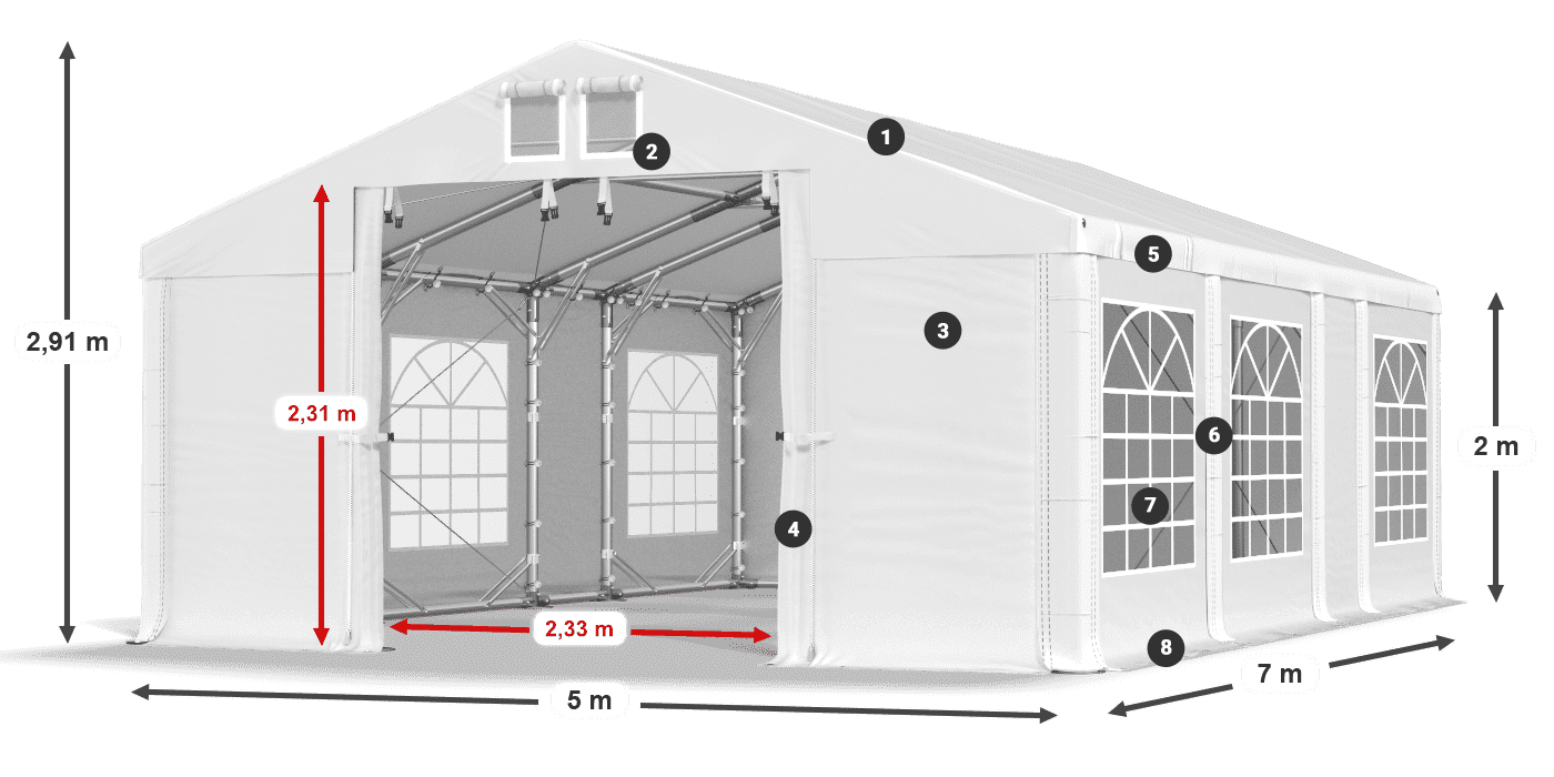 Tető: FR 620 PVC Falak: SD 500 PVC 2 m jelmagyarázat