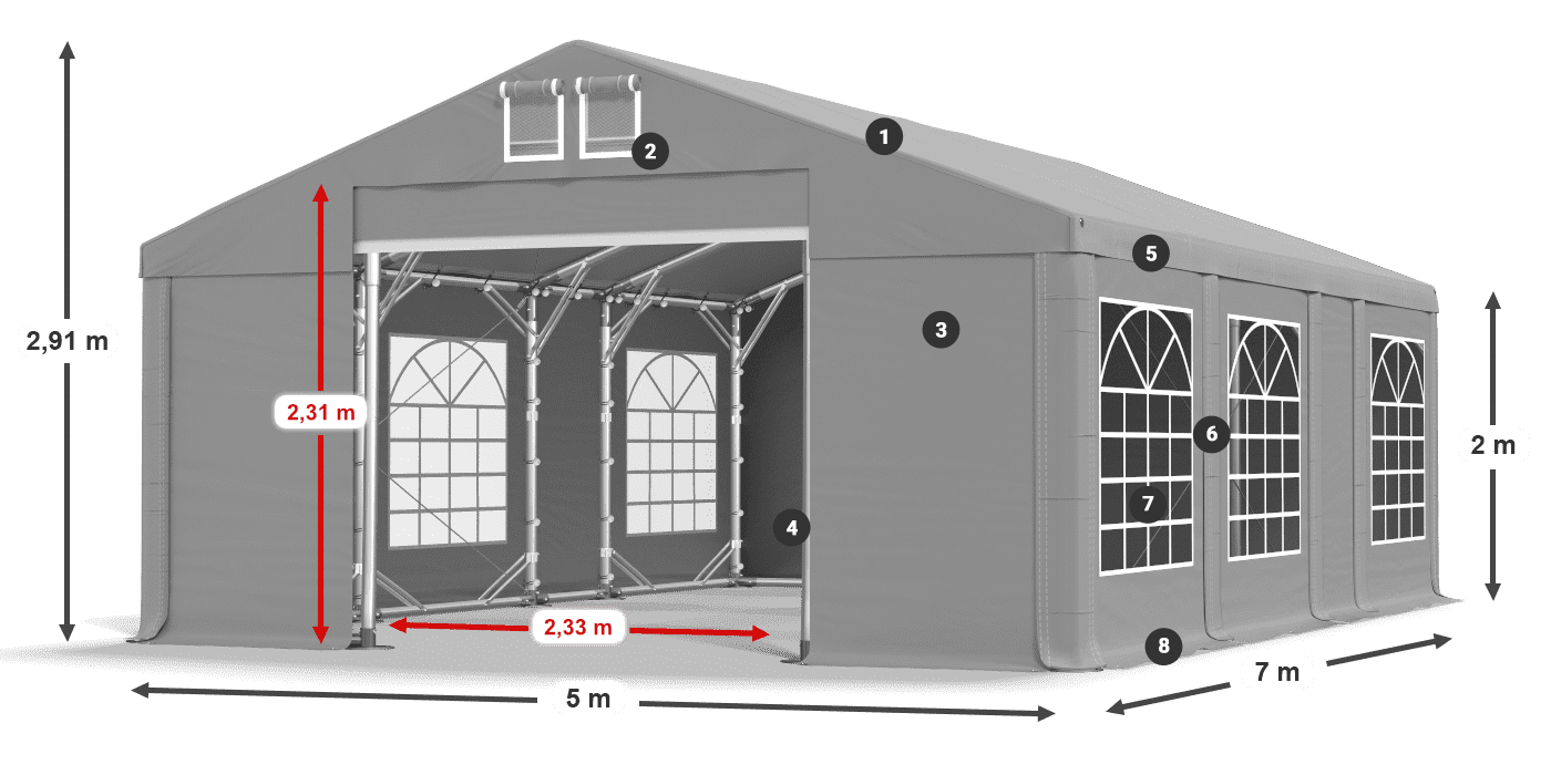 Tető: FR 620 PVC Falak: SD 500 PVC 2 m jelmagyarázat