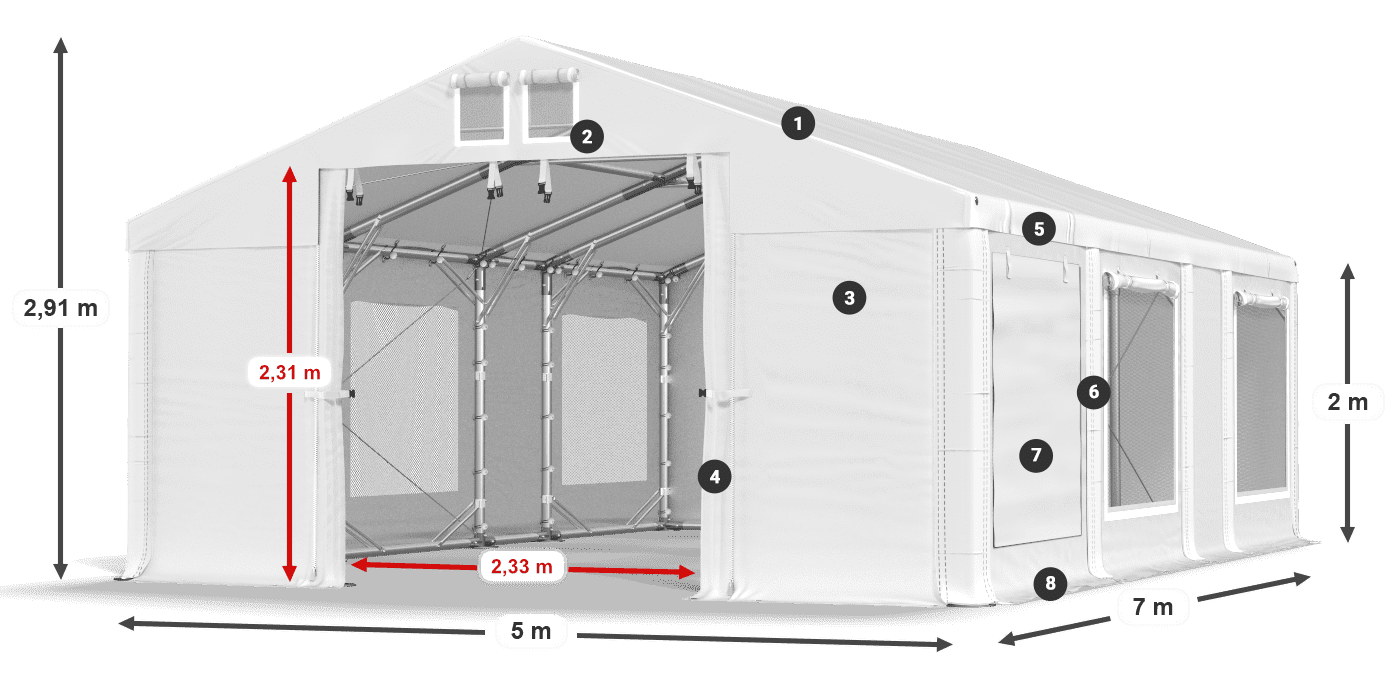 Tető: FR 620 PVC Falak: SD 500 PVC 2 m jelmagyarázat