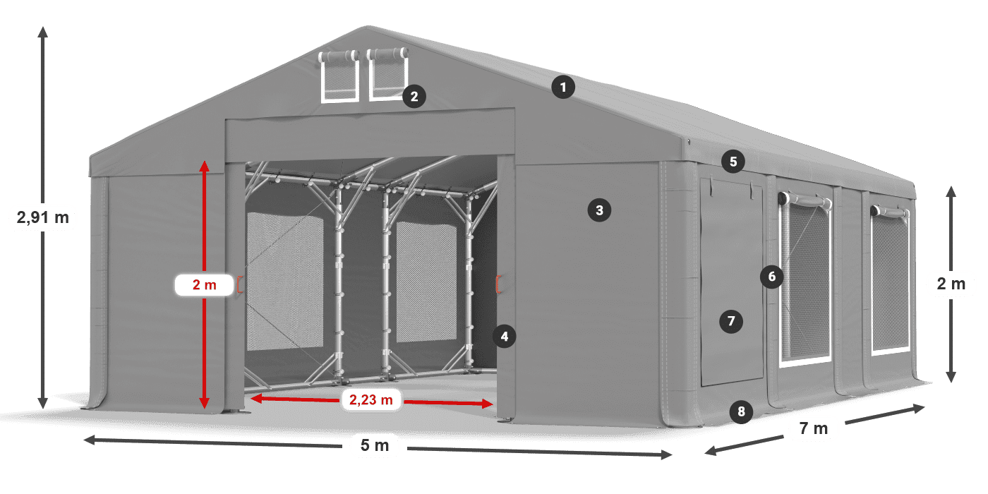 Tető: FR 620 PVC Falak: SD 500 PVC 2 m jelmagyarázat