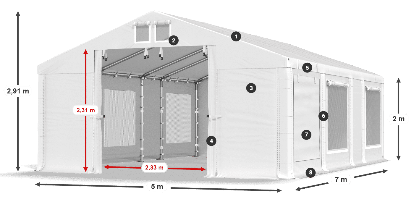 Tető: FR 620 PVC Falak: SD 500 PVC 2 m jelmagyarázat