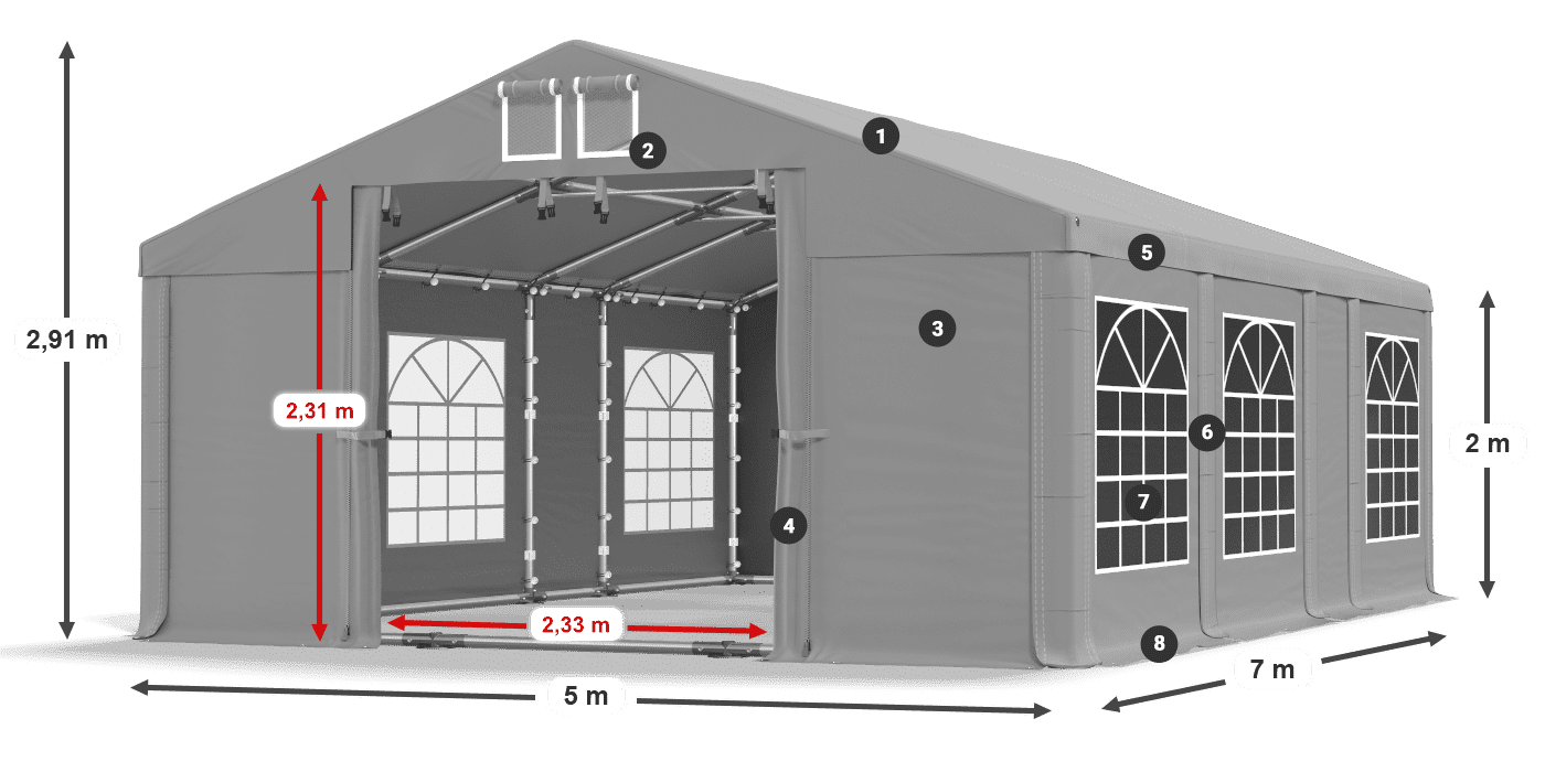Tető: FR 620 PVC Falak: SD 500 PVC 2 m jelmagyarázat