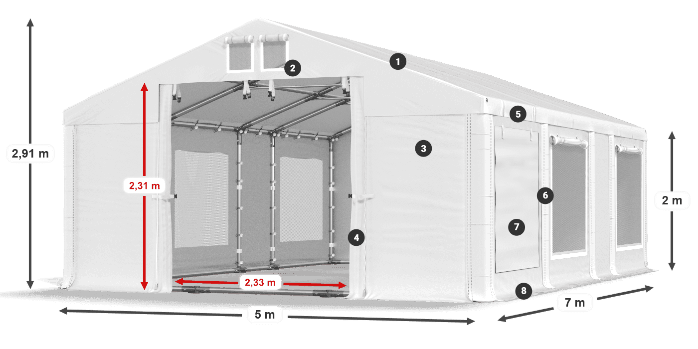 Tető: FR 620 PVC Falak: SD 500 PVC 2 m jelmagyarázat