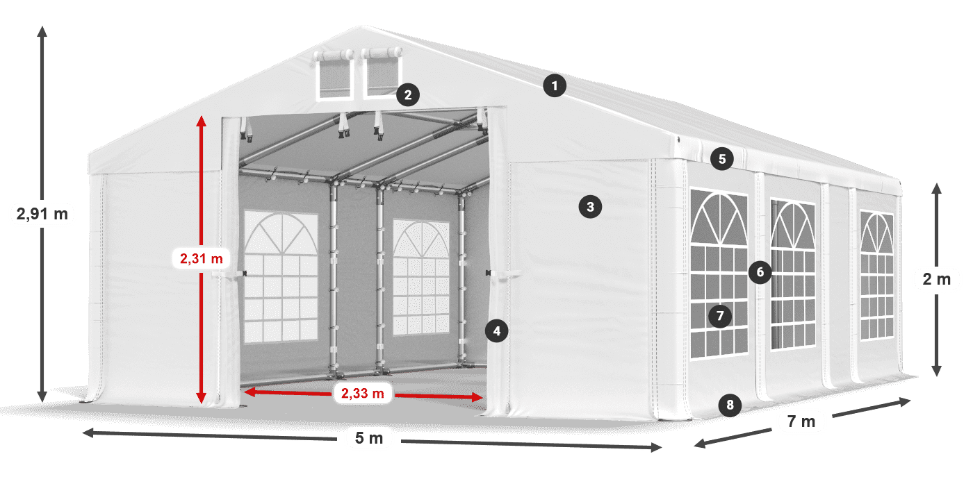 Tető: FR 620 PVC Falak: SD 500 PVC 2 m jelmagyarázat