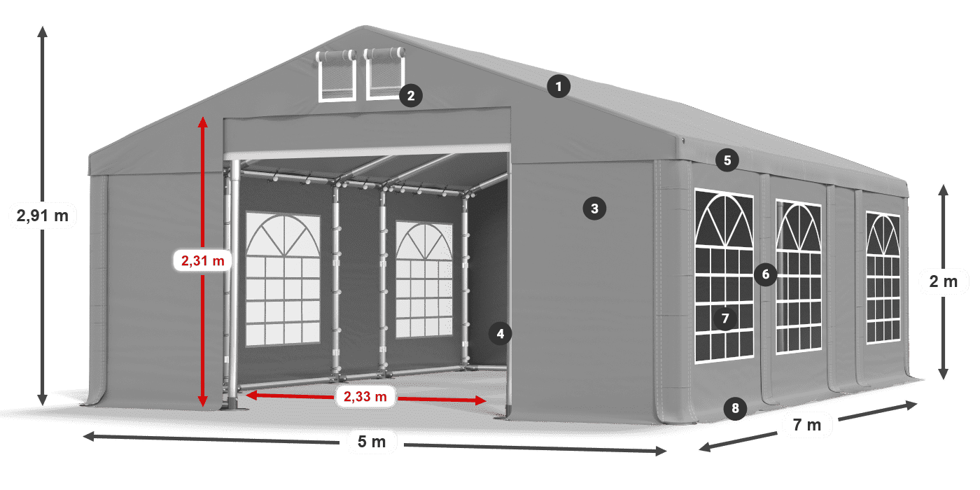 Tető: FR 620 PVC Falak: SD 500 PVC 2 m jelmagyarázat