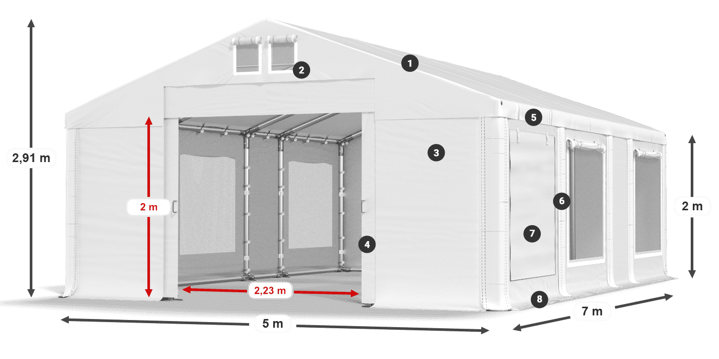 Tető: FR 620 PVC Falak: SD 500 PVC 2 m jelmagyarázat
