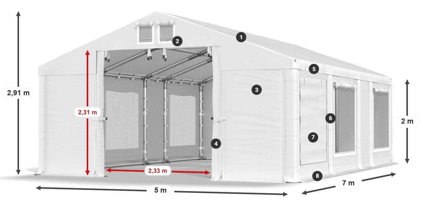Tető: FR 620 PVC Falak: SD 500 PVC 2 m jelmagyarázat