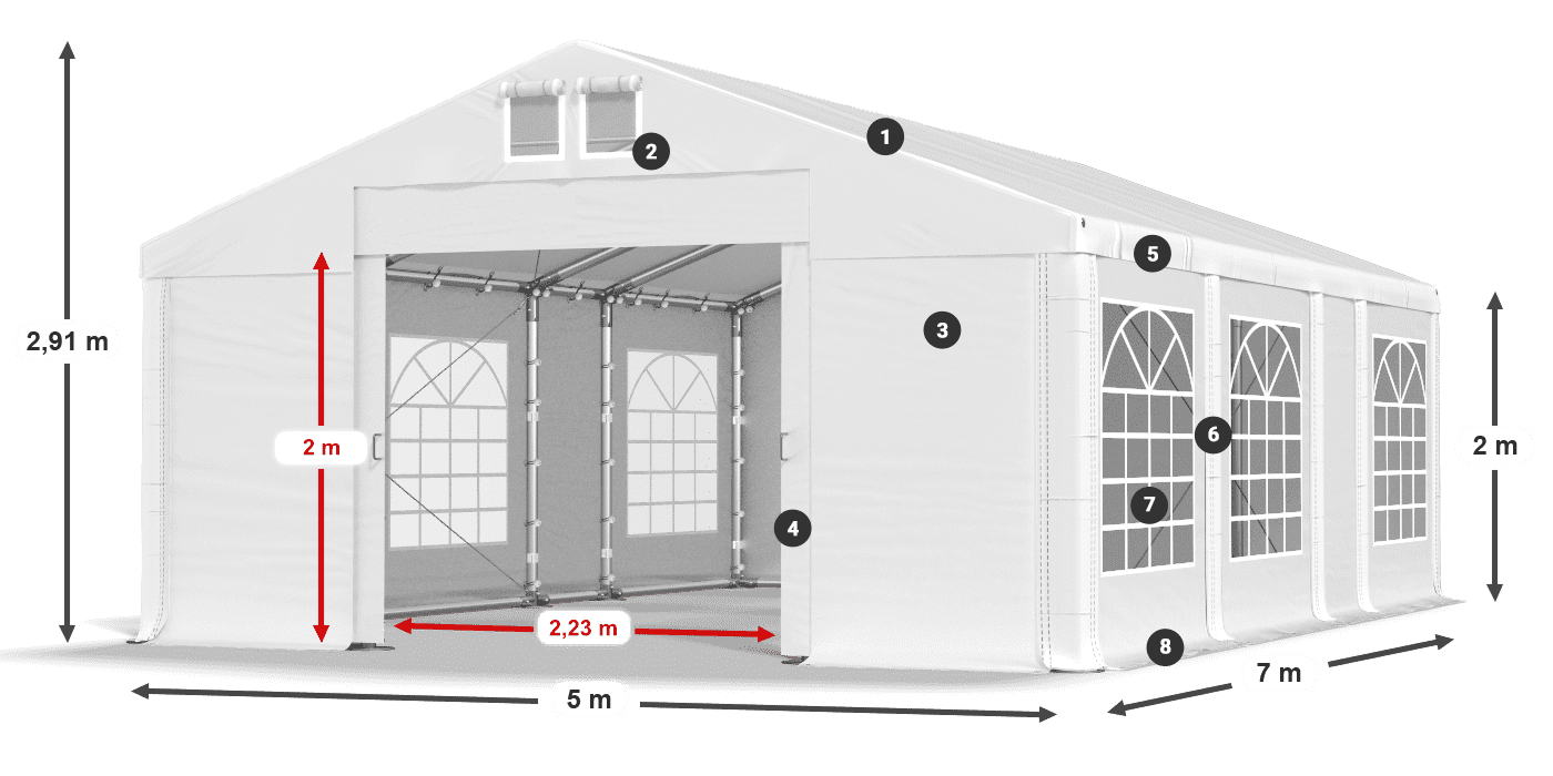 Tető: FR 620 PVC Falak: SD 500 PVC 2 m jelmagyarázat