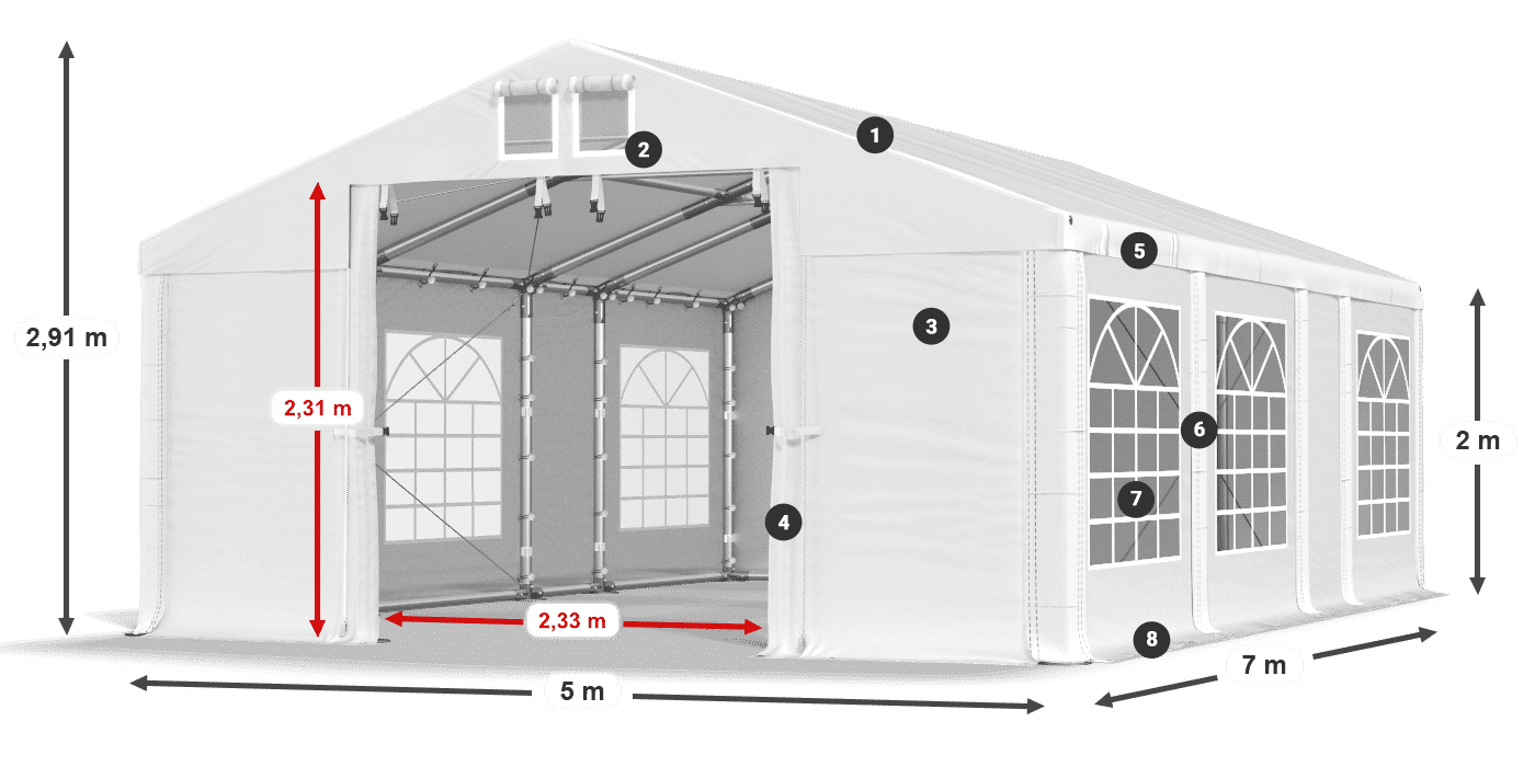 Tető: FR 620 PVC Falak: SD 500 PVC 2 m jelmagyarázat