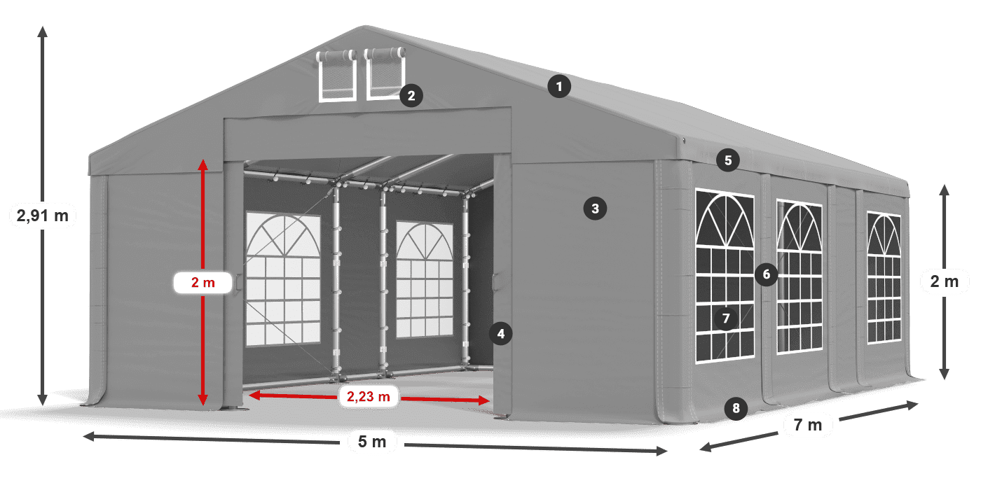 Tető: FR 620 PVC Falak: SD 500 PVC 2 m jelmagyarázat