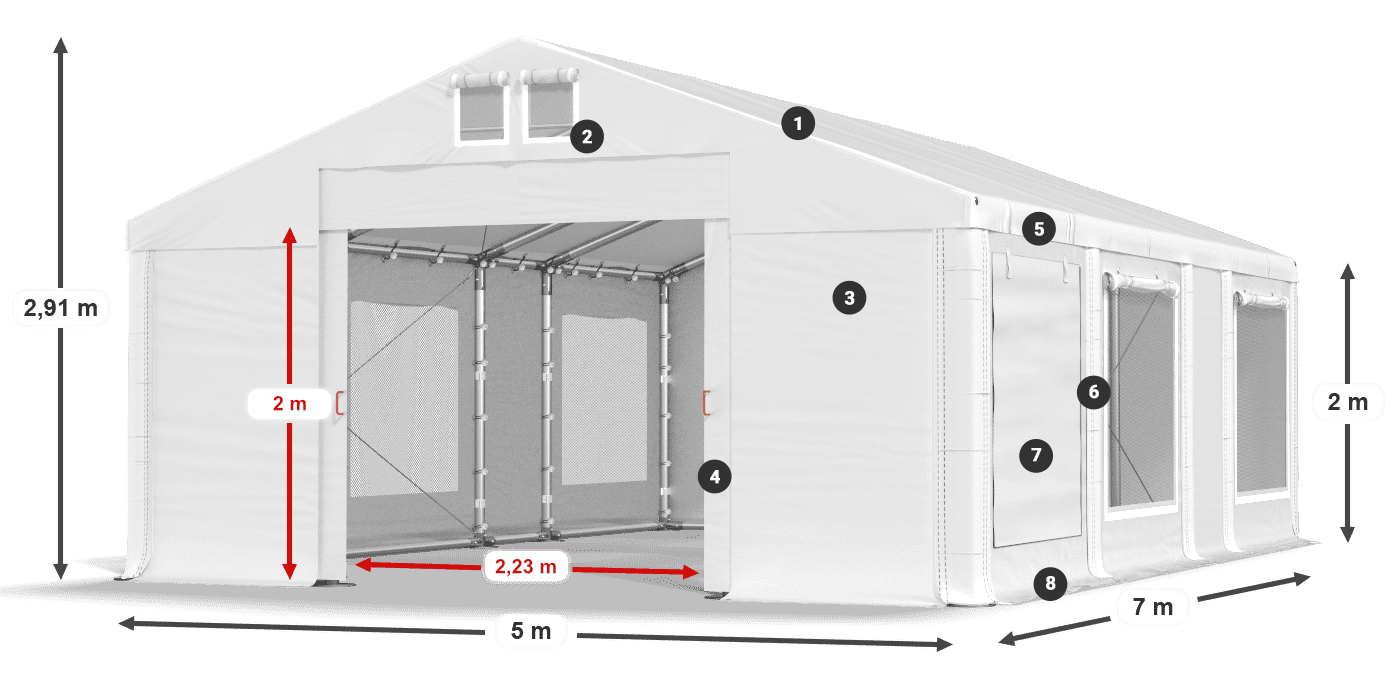 Tető: FR 620 PVC Falak: SD 500 PVC 2 m jelmagyarázat