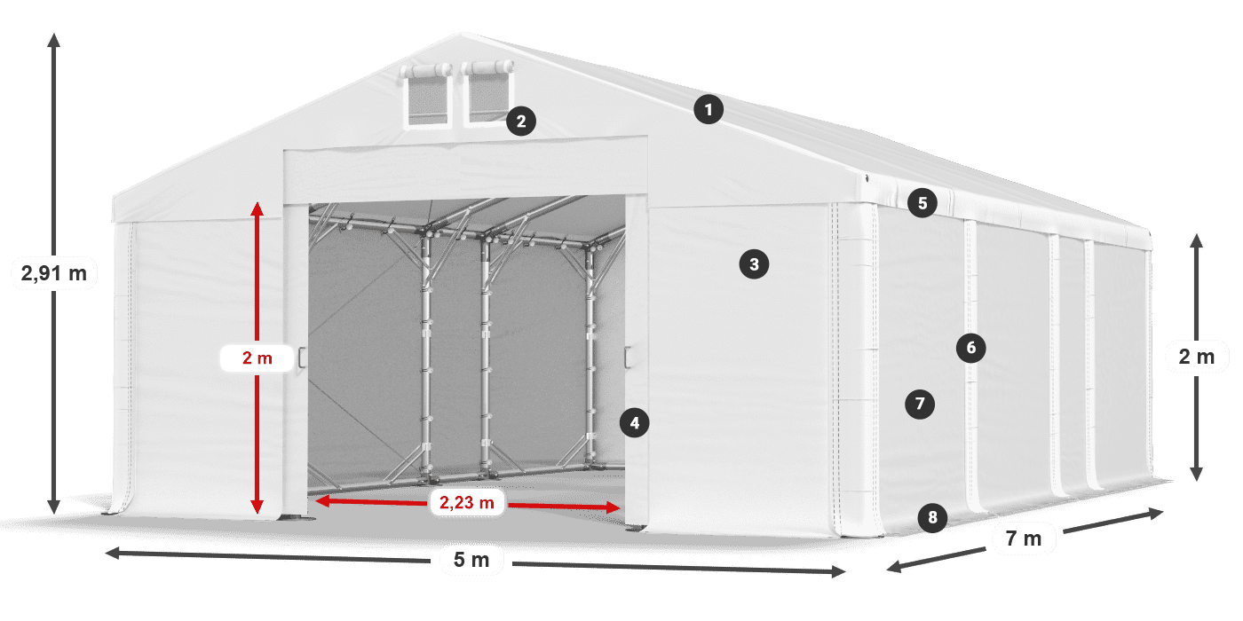 Tető: MS 580 PVC Falak: FR M 620 PVC 2 m jelmagyarázat