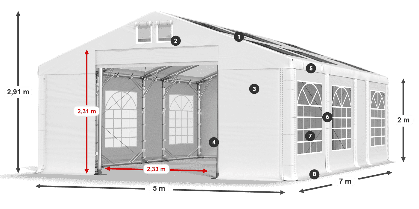 Tető: MS T 580 PVC Falak: FR 620 PVC 2 m jelmagyarázat