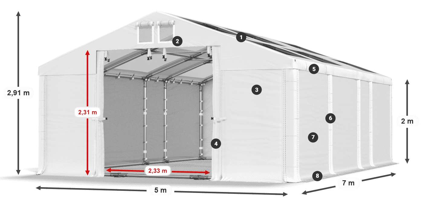 Tető: MS T 580 PVC Falak: FR 620 PVC 2 m jelmagyarázat