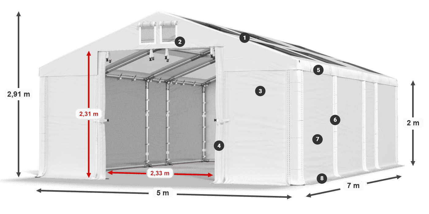 Tető: MS T 580 PVC Falak: FR 620 PVC 2 m jelmagyarázat