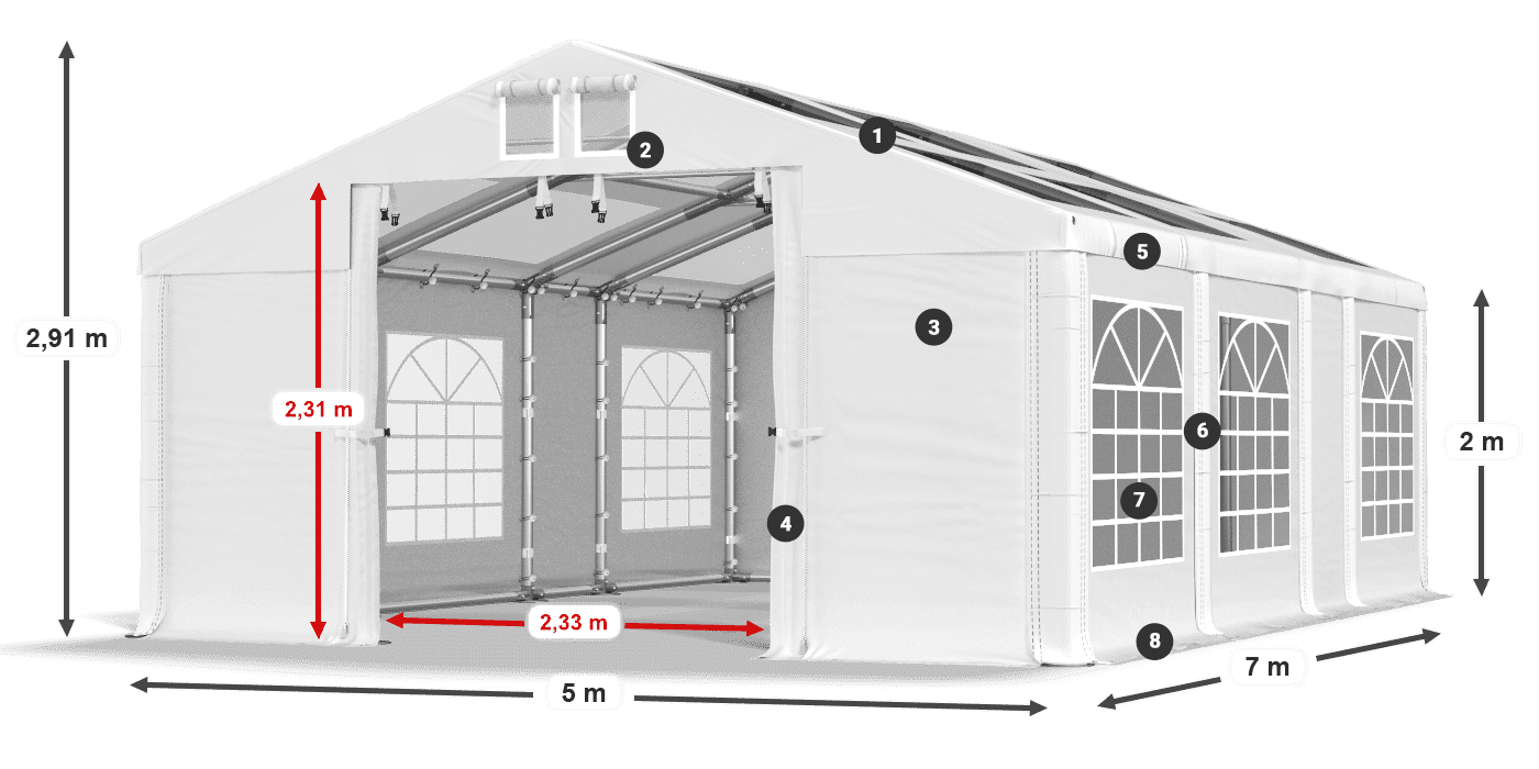 Tető: MS T 580 PVC Falak: FR 620 PVC 2 m jelmagyarázat