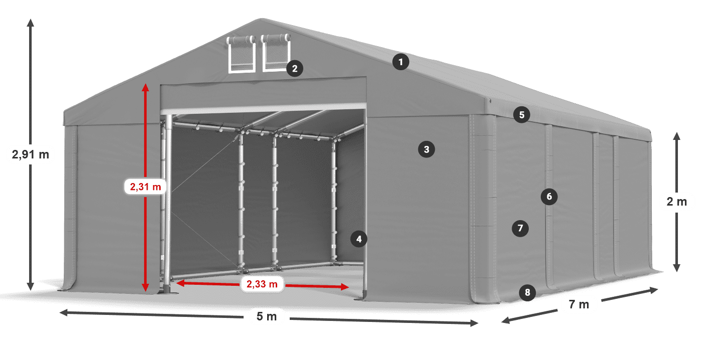 Tető: MS 580 PVC Falak: FR M 620 PVC 2 m jelmagyarázat