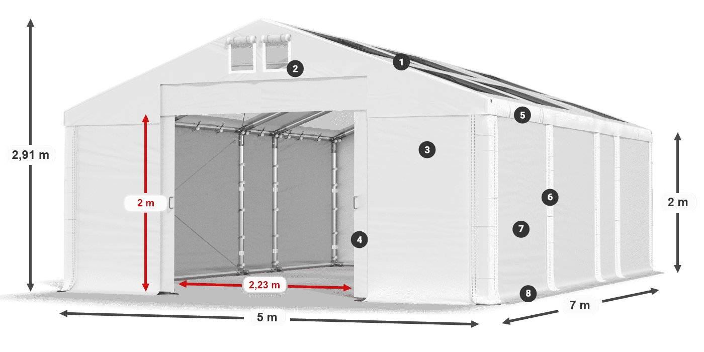 Tető: MS T 580 PVC Falak: FR 620 PVC 2 m jelmagyarázat