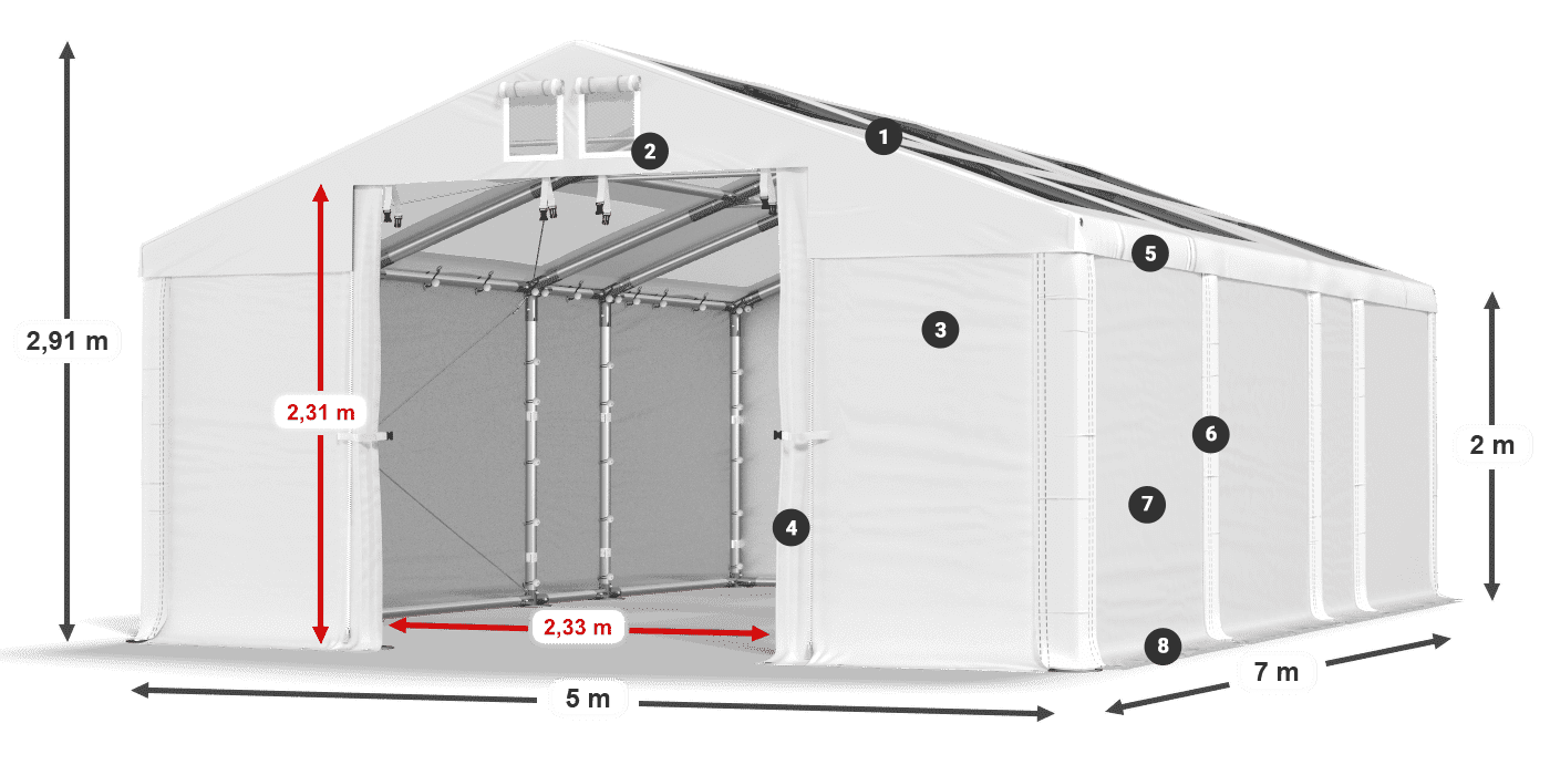 Tető: MS T 580 PVC Falak: FR 620 PVC 2 m jelmagyarázat