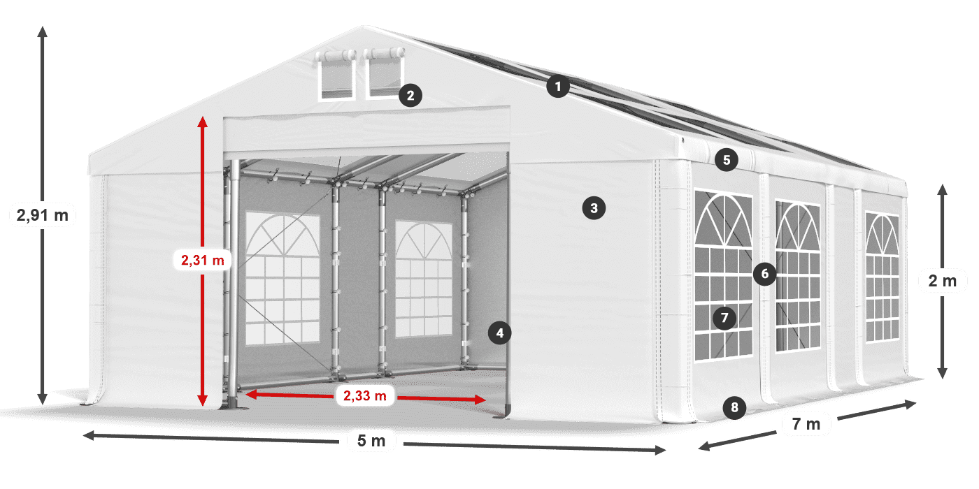 Tető: MS T 580 PVC Falak: FR 620 PVC 2 m jelmagyarázat