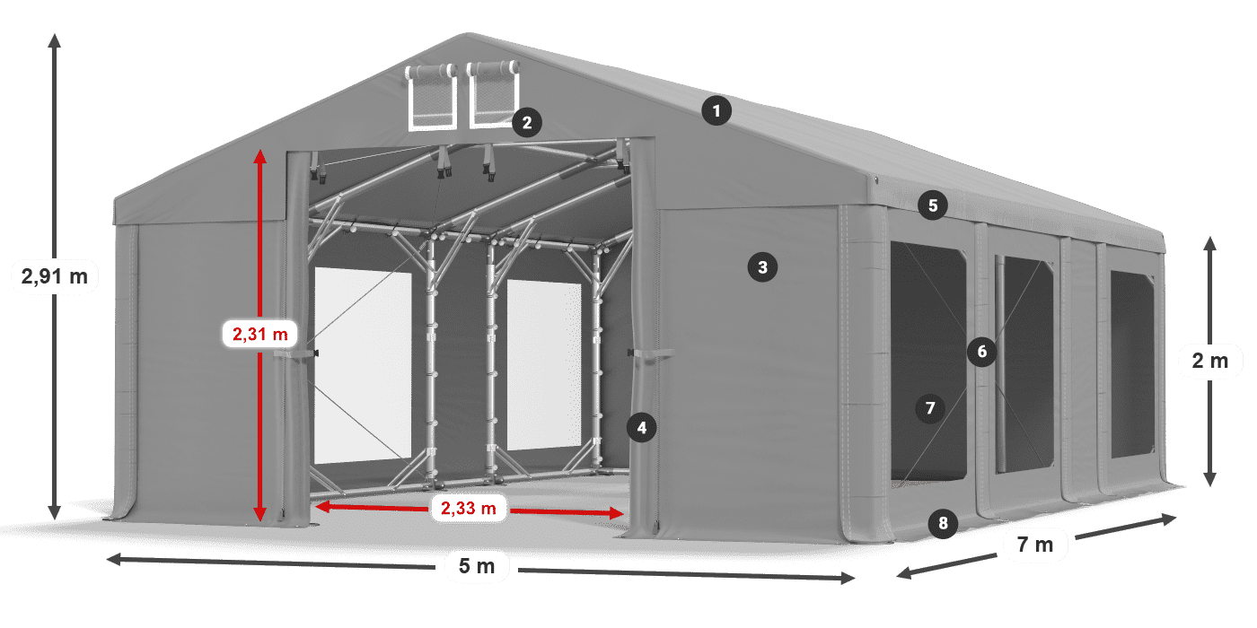 Tető: MS 580 PVC Falak: MS 580 PVC 2 m jelmagyarázat