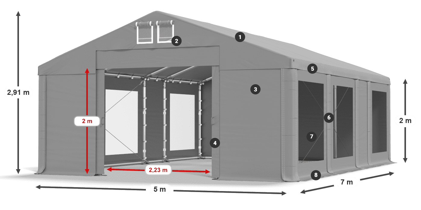 Tető: MS 580 PVC Falak: MS 580 PVC 2 m jelmagyarázat