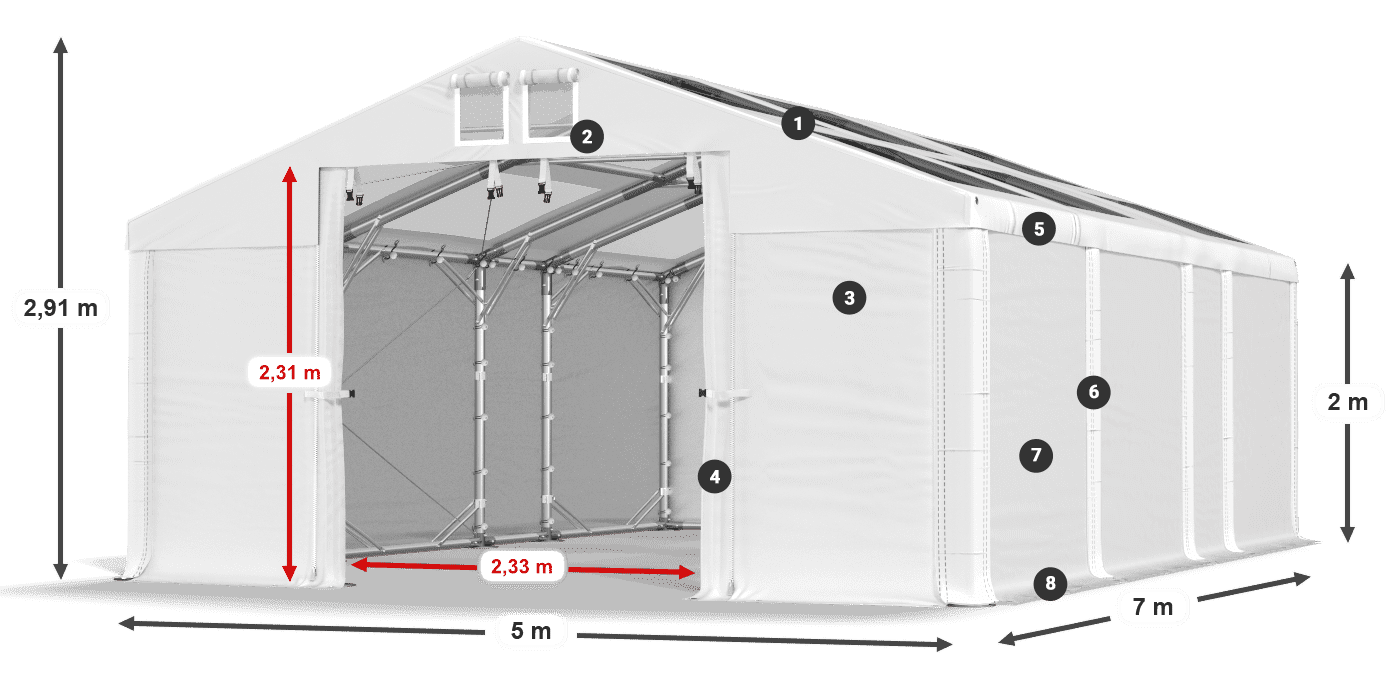 Tető: MS T 580 PVC Falak: SD 500 PVC 2 m jelmagyarázat
