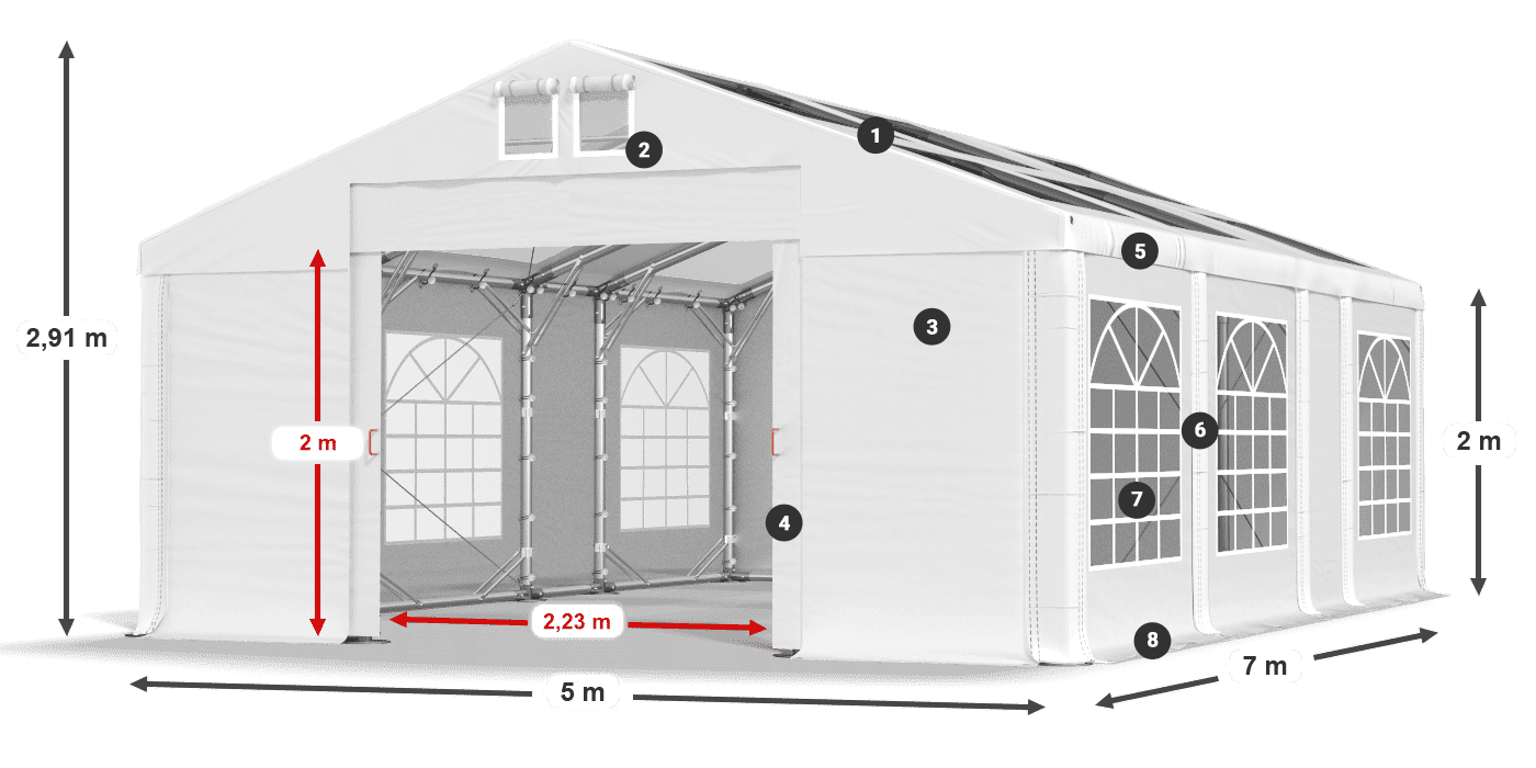 Tető: MS 580 PVC Falak: SD 500 PVC 2 m jelmagyarázat