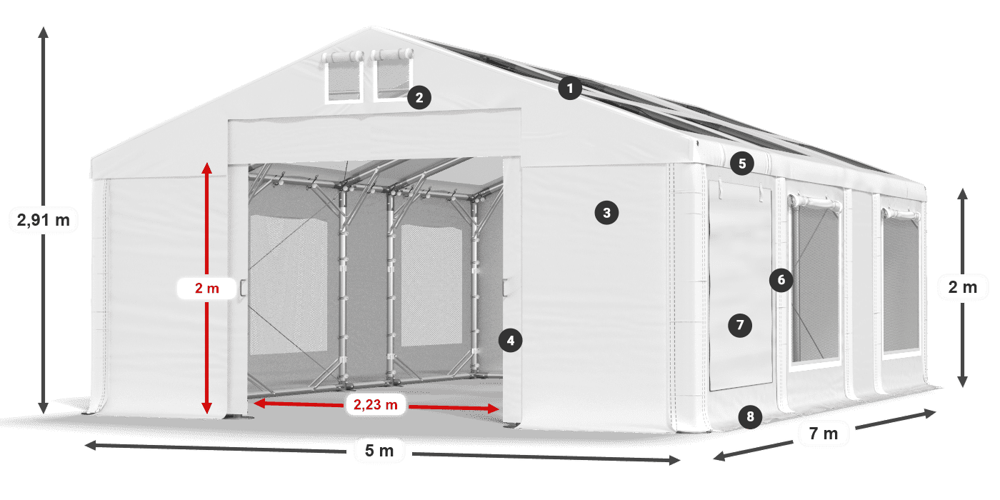 Tető: MS T 580 PVC Falak: SDM 500 PVC 2 m jelmagyarázat