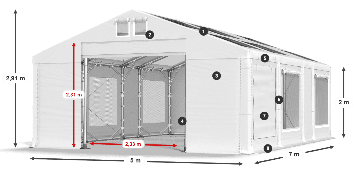 Tető: MS T 580 PVC Falak: SDM 500 PVC 2 m jelmagyarázat