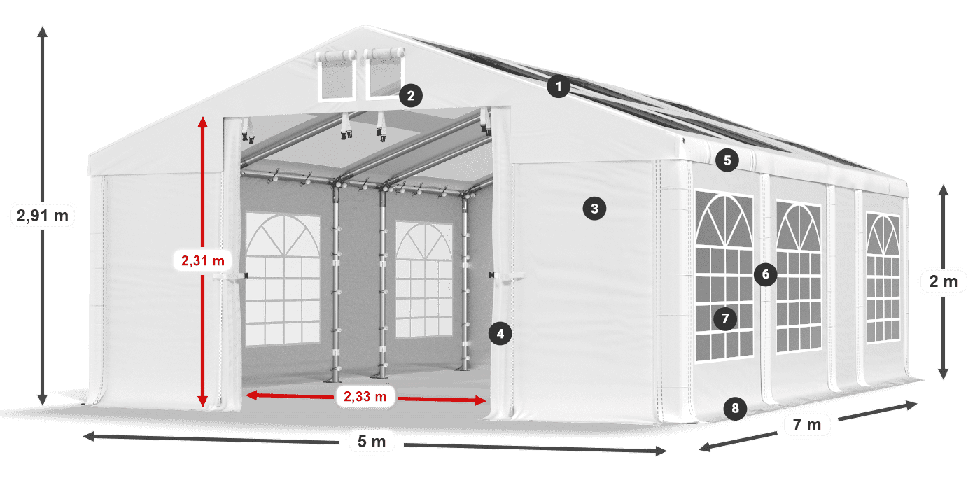 Tető: MS 580 PVC Falak: SD 500 PVC 2 m jelmagyarázat