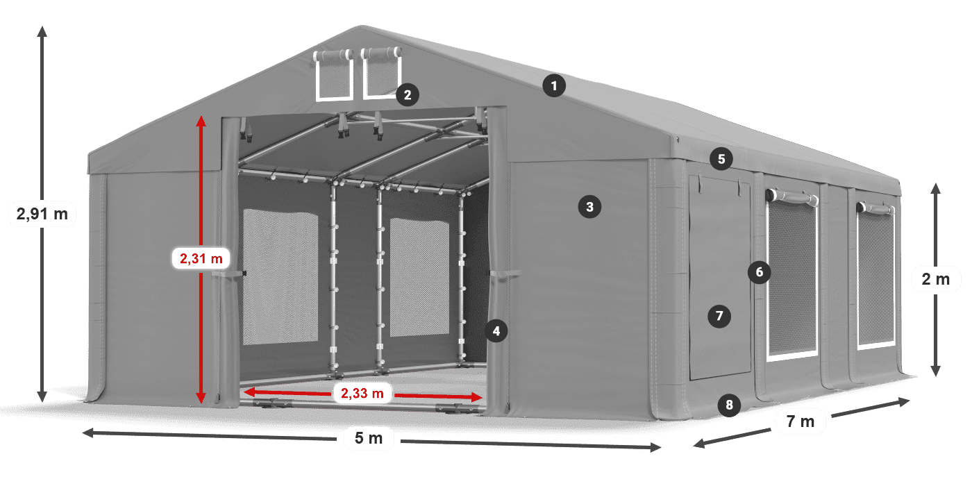 Tető: MS 580 PVC Falak: SD M 500 PVC 2 m jelmagyarázat