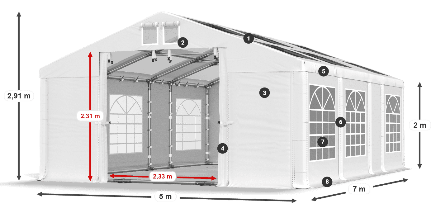 Tető: MS 580 PVC Falak: SD 500 PVC 2 m jelmagyarázat