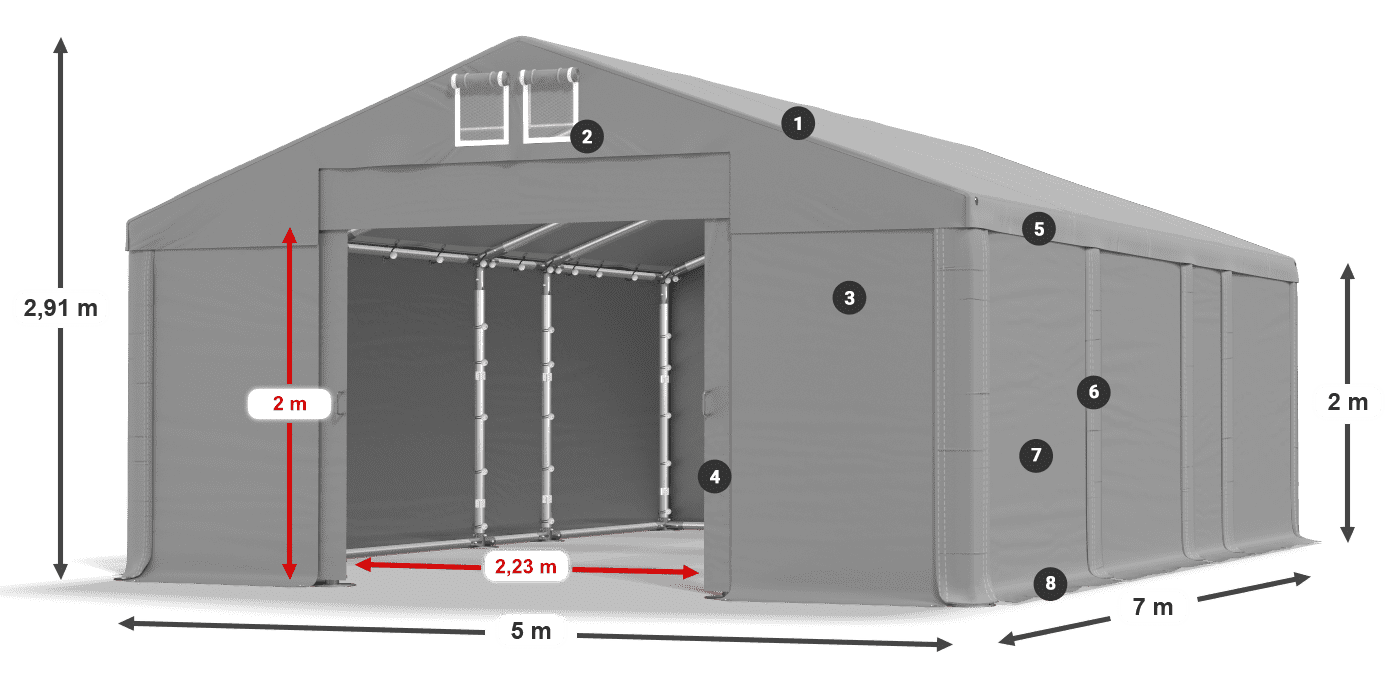 Tető: MS 580 PVC Falak: SD 500 PVC 2 m jelmagyarázat