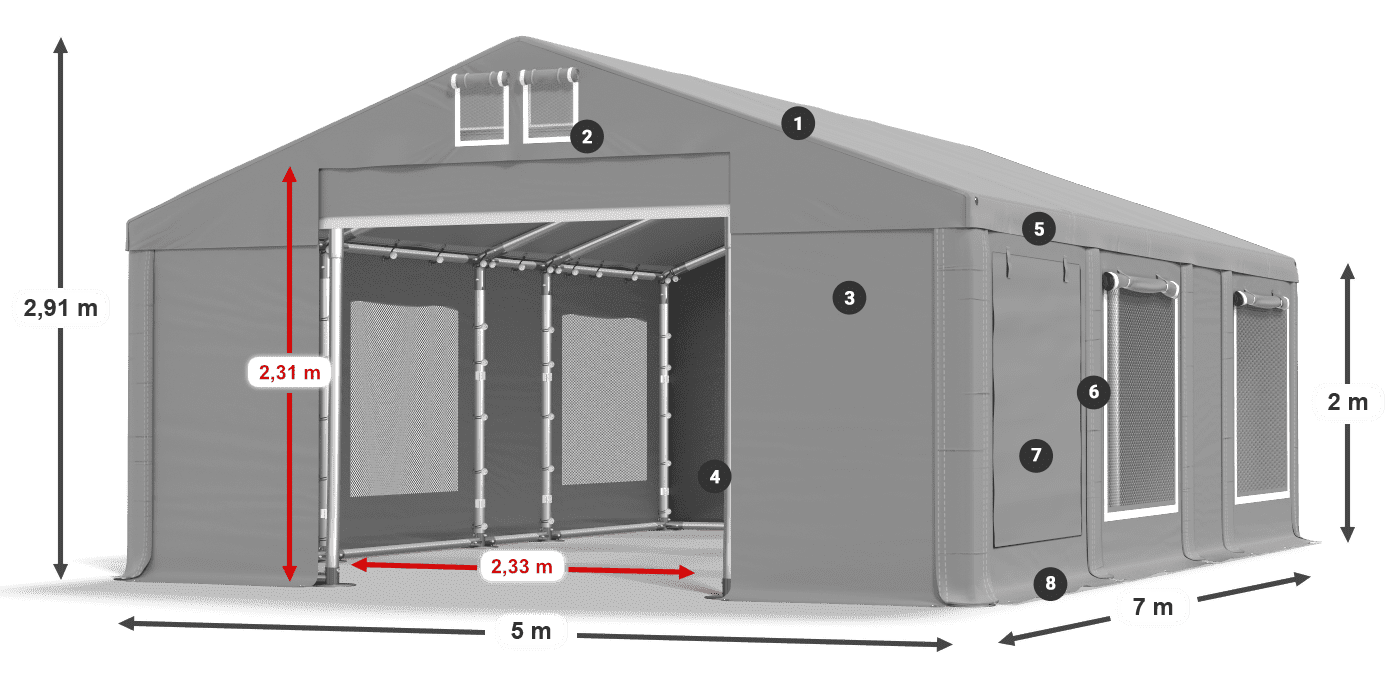 Tető: MS 580 PVC Falak: SD M 500 PVC 2 m jelmagyarázat