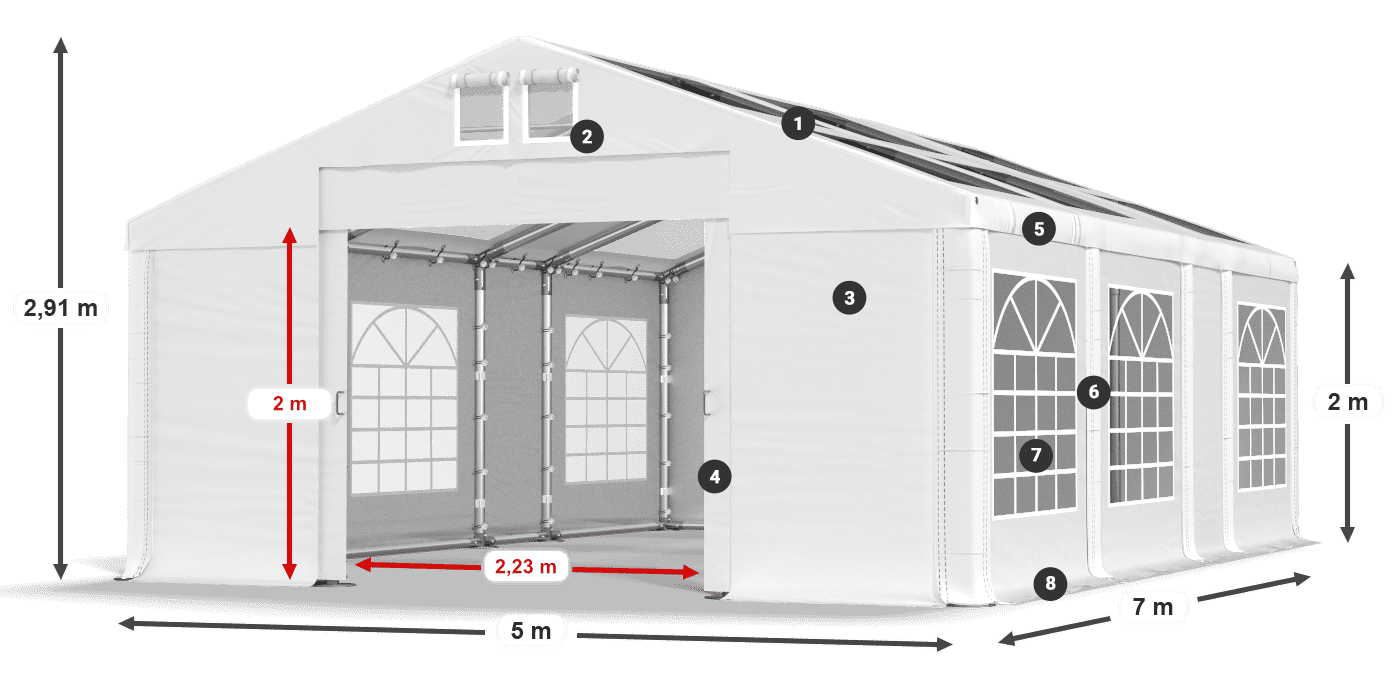 Tető: MS 580 PVC Falak: SD 500 PVC 2 m jelmagyarázat
