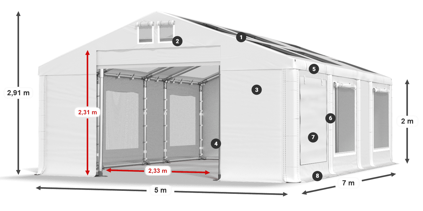Tető: MS T 580 PVC Falak: SDM 500 PVC 2 m jelmagyarázat