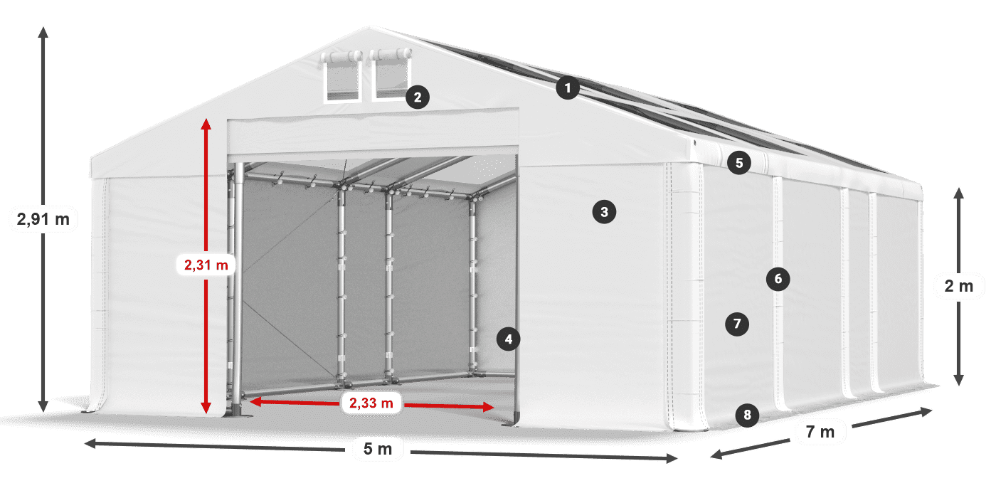 Tető: MS T 580 PVC Falak: SD 500 PVC 2 m jelmagyarázat