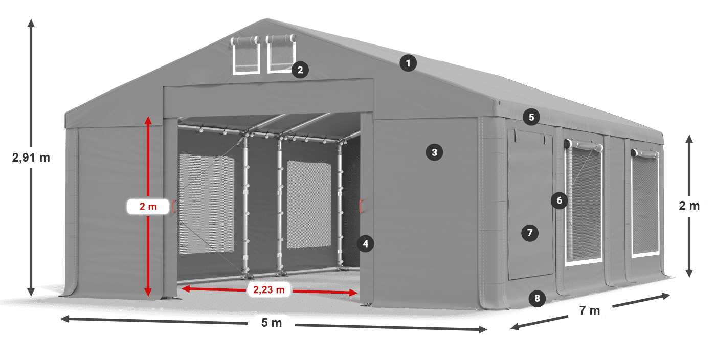 Tető: MS 580 PVC Falak: SD M 500 PVC 2 m jelmagyarázat
