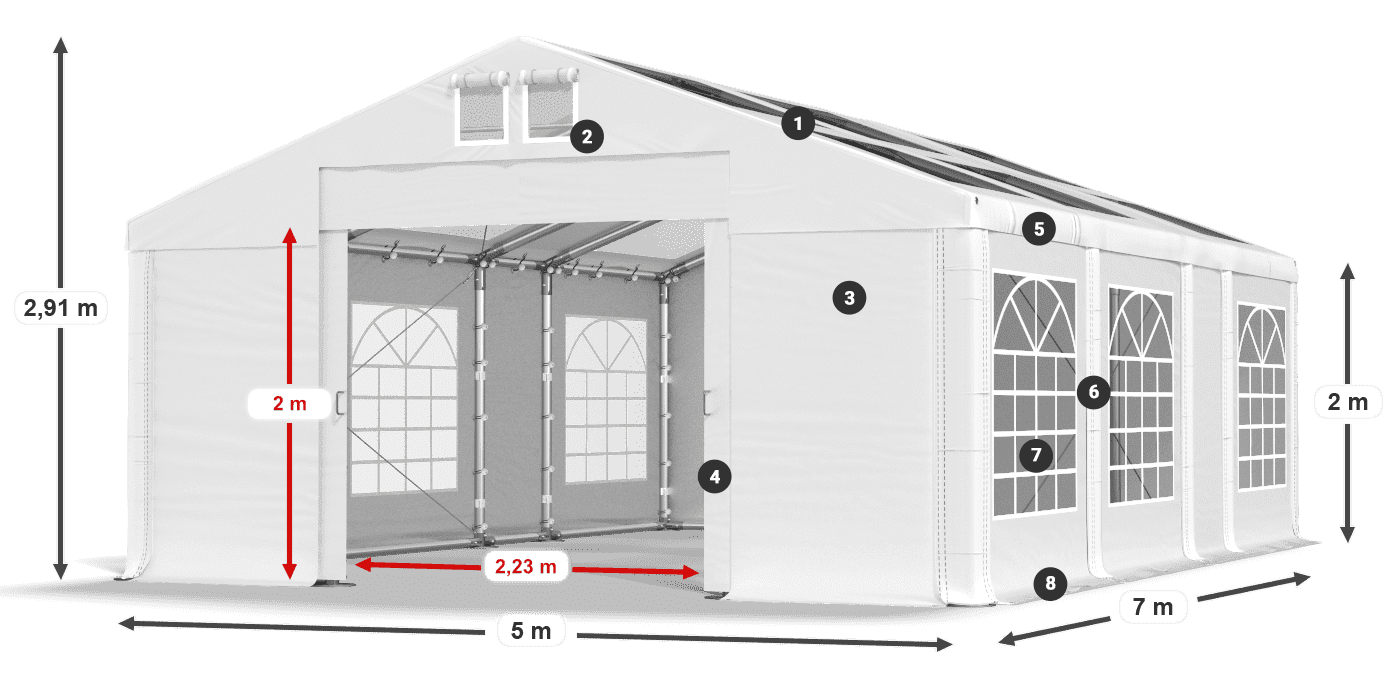 Tető: MS 580 PVC Falak: SD 500 PVC 2 m jelmagyarázat