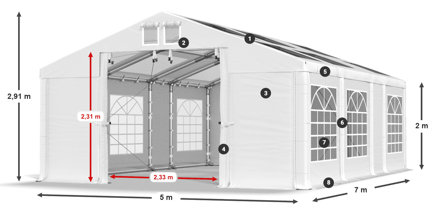 Tető: MS 580 PVC Falak: SD 500 PVC 2 m jelmagyarázat