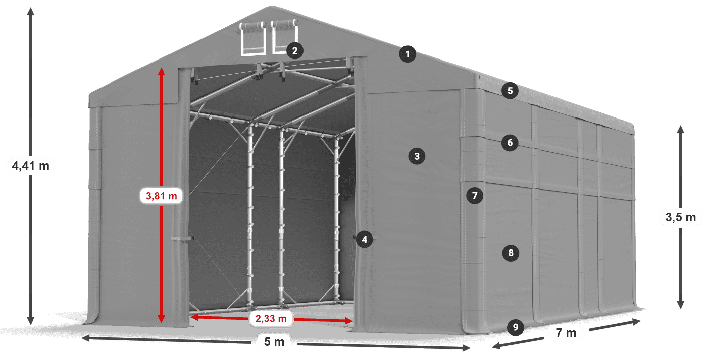 Tető: FR 620 PVC Falak: SD 500 PVC 3,5 m jelmagyarázat