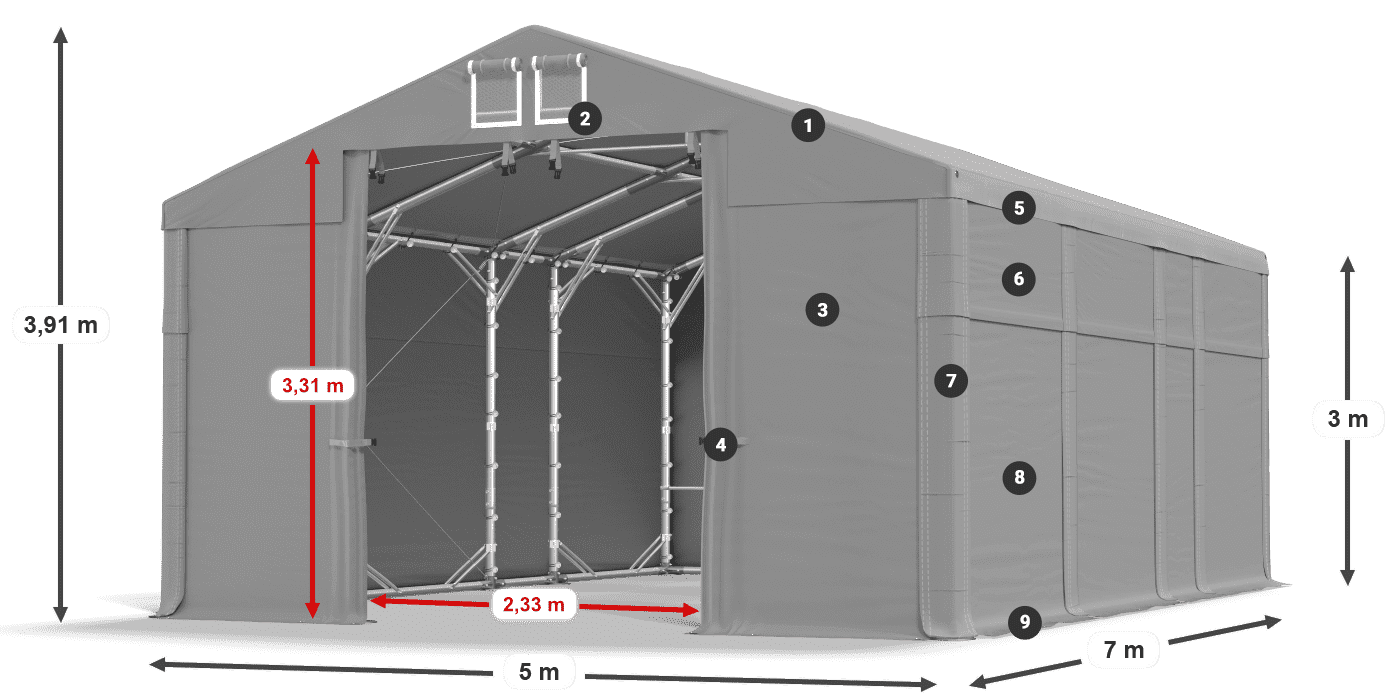 Tető: FR 620 PVC Falak: MS 580 PVC 3 m jelmagyarázat